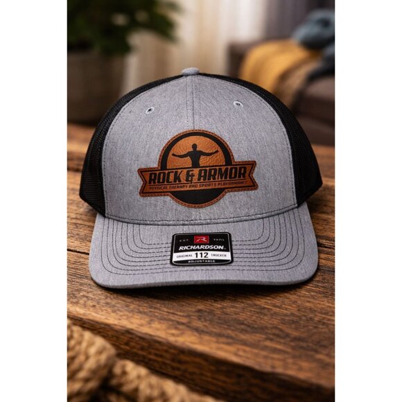 Richardson Other - Richardson 112 Trucker Hat Rock & Armor Leather Patch Gray Black Adjustable